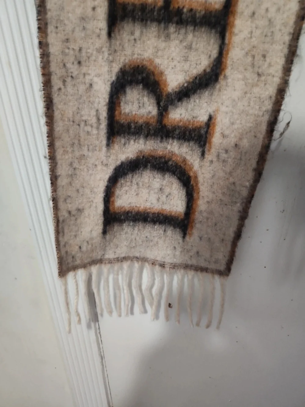 Dream Text Wool Blend Fringe Scarf - Beige/Black By Sprigs